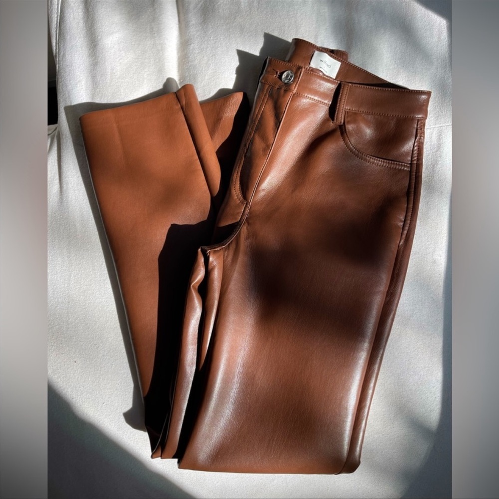 Aritzia Wilfred Melina Faux Leather Pant, Cognac, Size 0